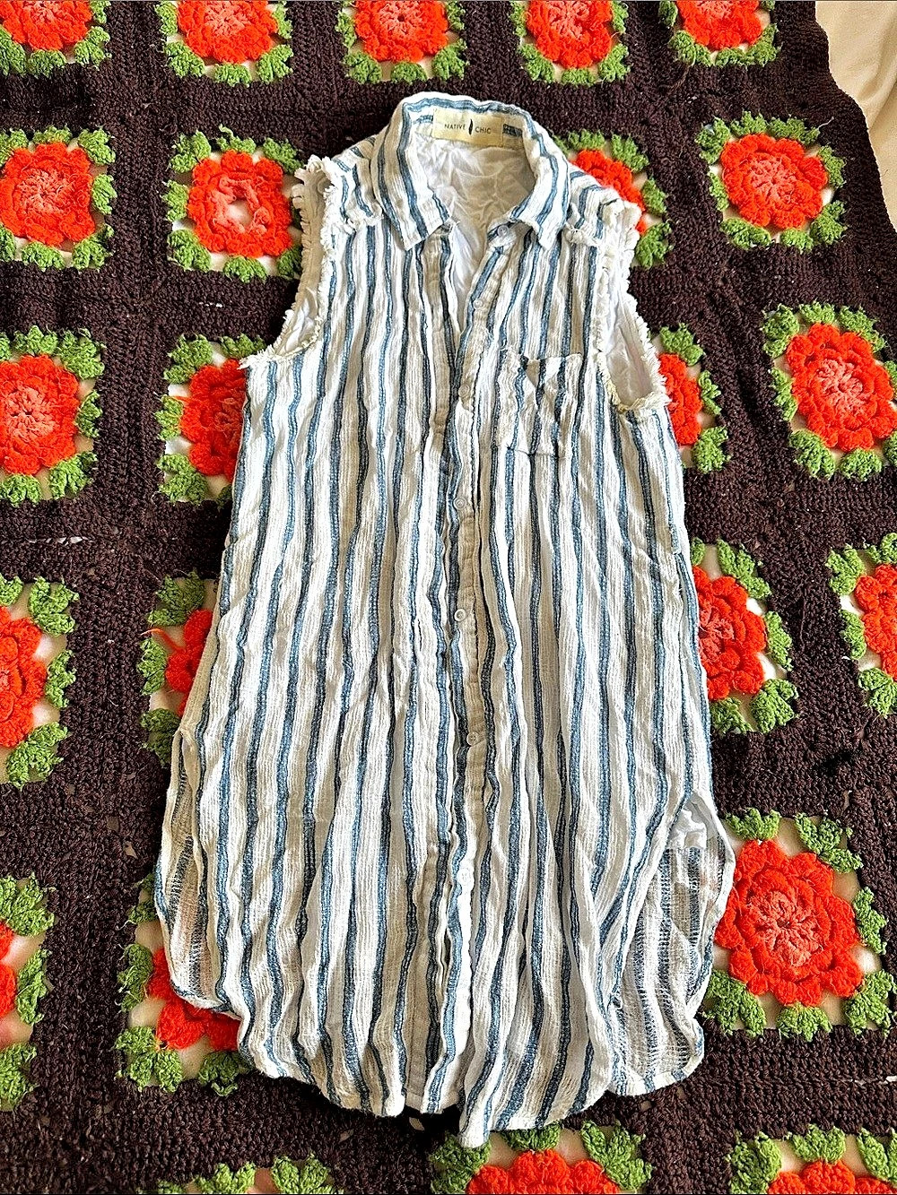 Native Chic Striped Sleeveless Button Down Top Size Small
